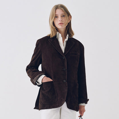 Damen Wildlederblazer Elegantes Design Praktische Taschen