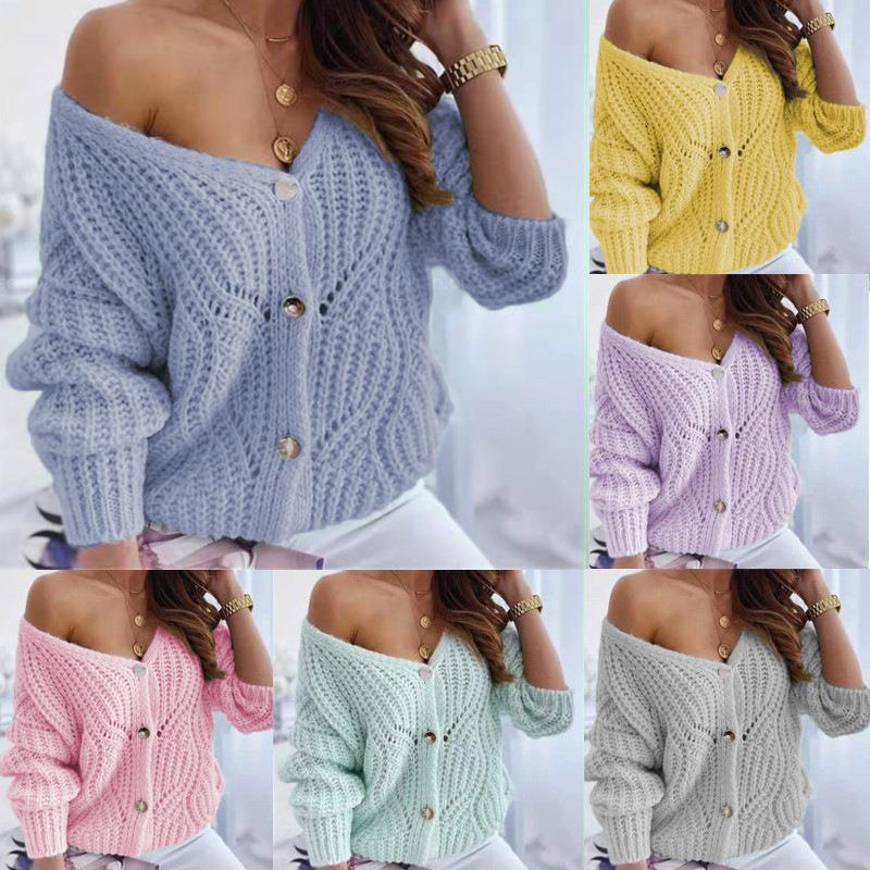 Damen Grobstrick-Cardigan Offen mit Knöpfen Beige - Eveloria
