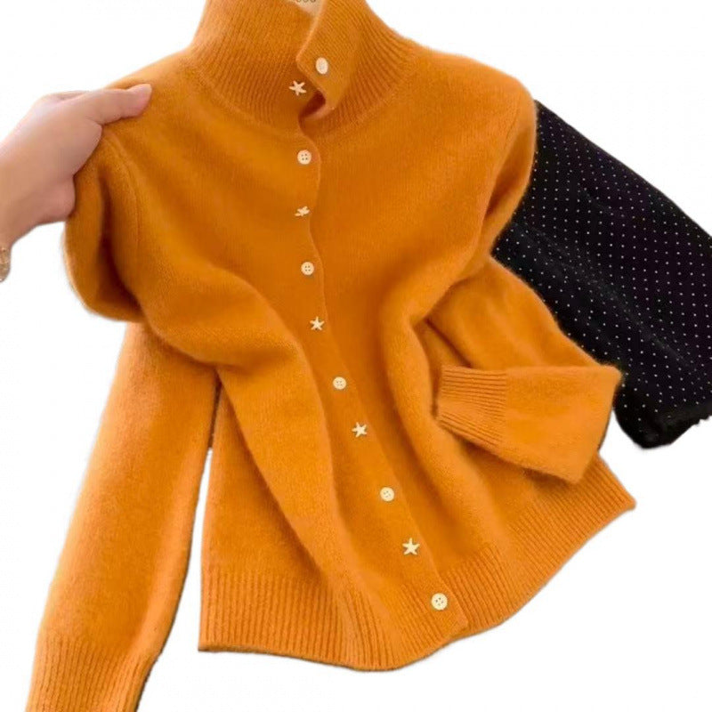 Damen Strickjacke Hochkragen Sternknöpfe Eveloria