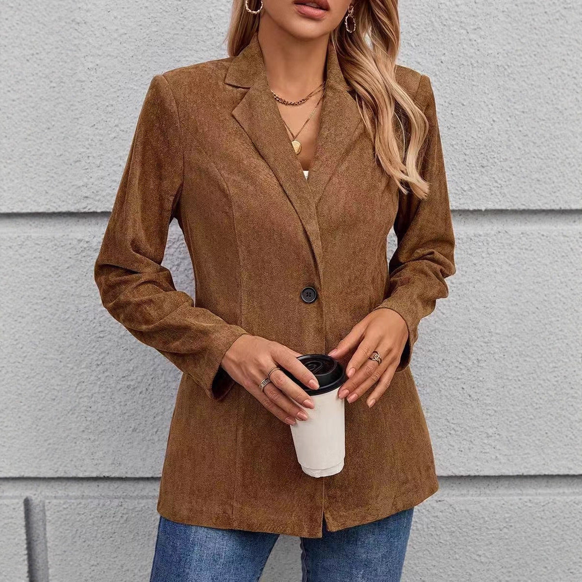 Damen Blazer Samtweich Struktur Oberfläche Eveloria