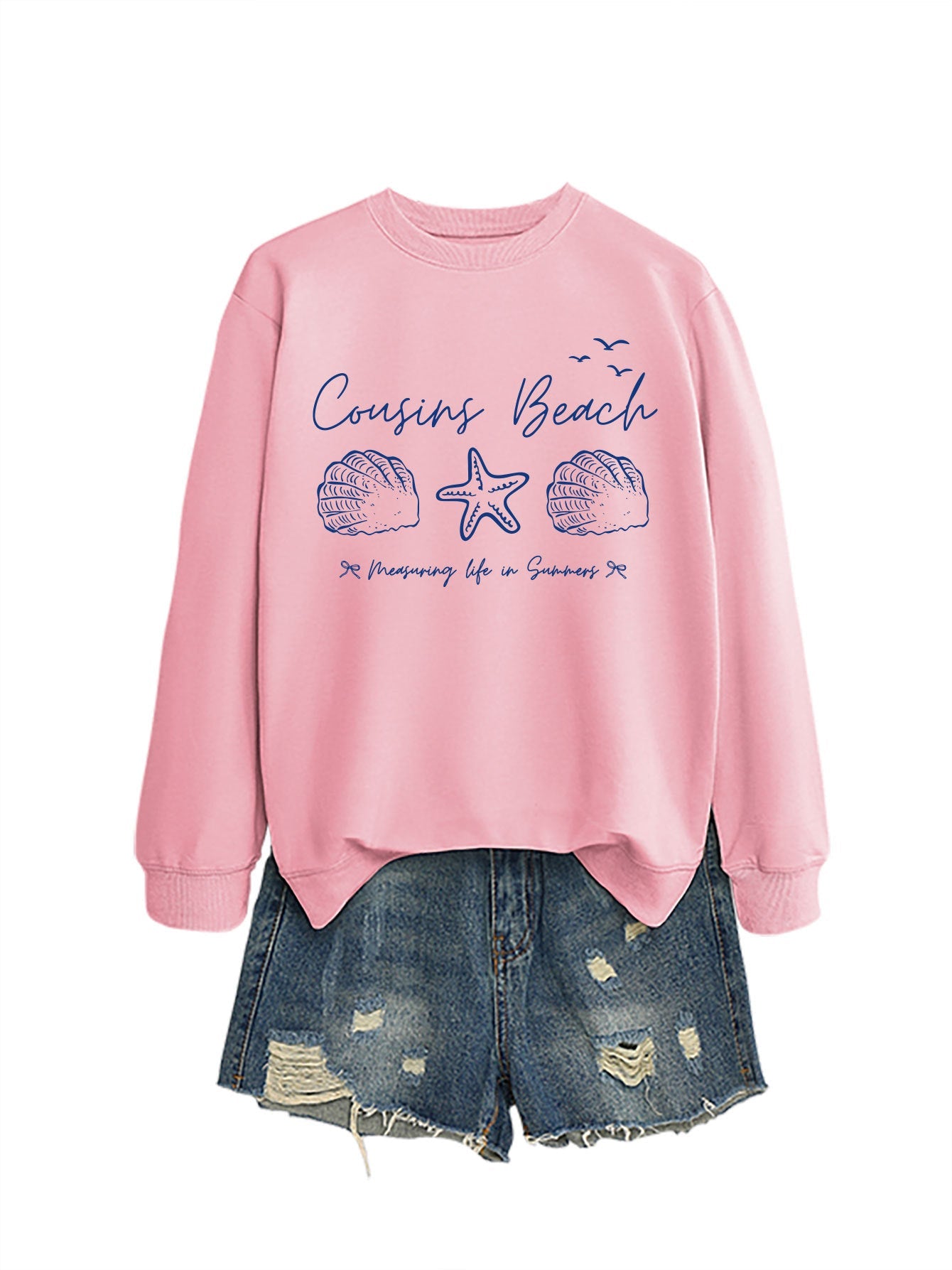 Damen Sweatshirt Maritimes Motiv Bequamer Schnitt Grau Eveloria
