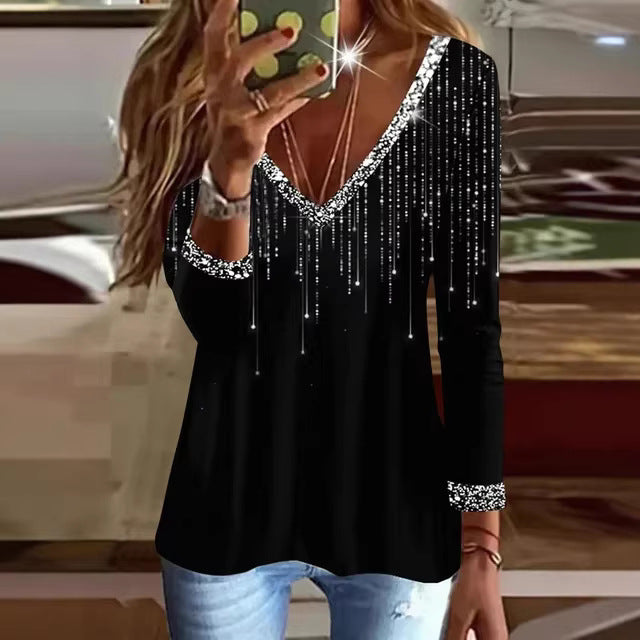 Damen Pullover V-Ausschnitt Glitzernd mit Strassdetails