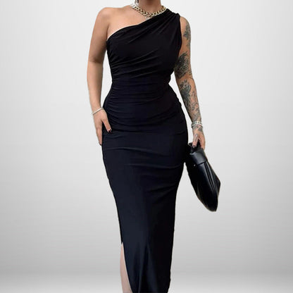 Damen Wickelkleid Asymmetrisch Hochschlitz Eveloria