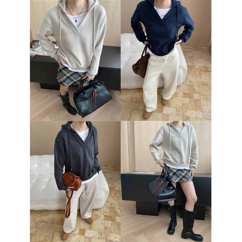 Damen Kapuzenpullover V-Ausschnitt Modern Zeitlos Eveloria