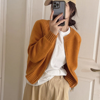Damen Cardigan Reißverschluss Rippbündchen Weich Grau Eveloria
