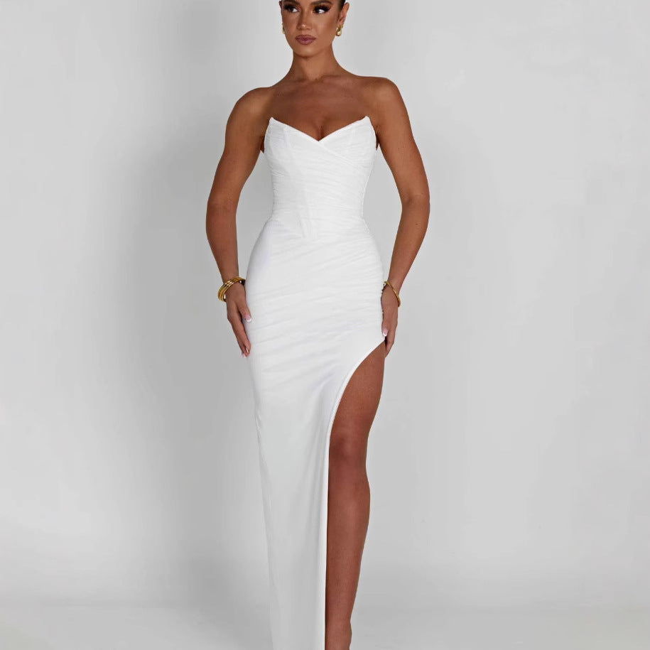 Damen Maxikleid Elegant Schnitt Schlitzdesign