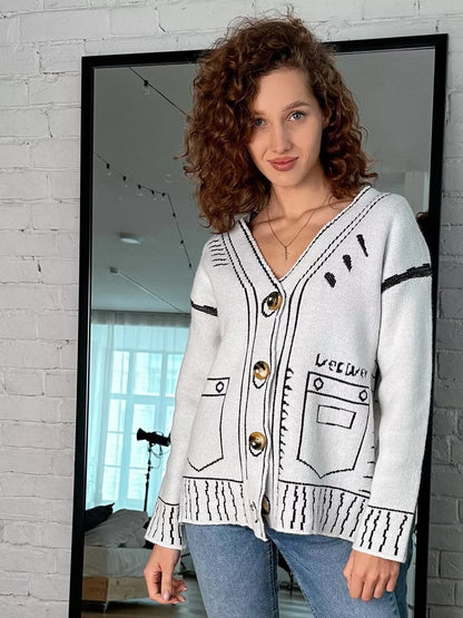 Damen Strickjacke Asymmetrisch Kontrastknöpfe Eveloria