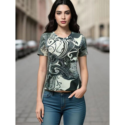 Damen T-Shirt mit Lippenmotiv Lässig Weiß