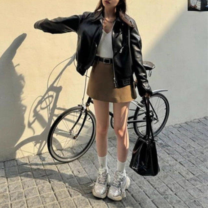 Damen Kunstlederjacke Klassisches Revers Eveloria