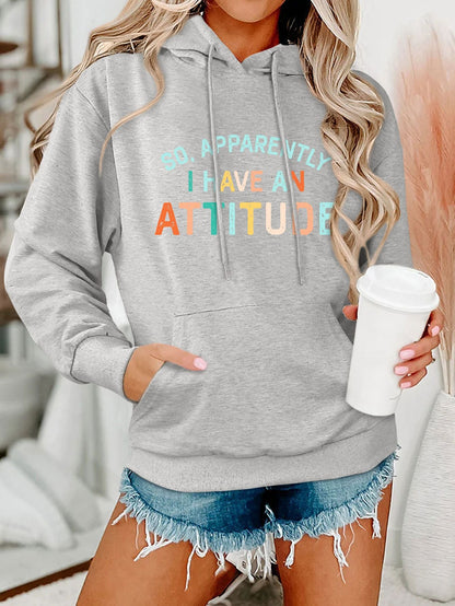 Damen Kapuzenpullover Lässig Mit Schriftzug Grau Eveloria