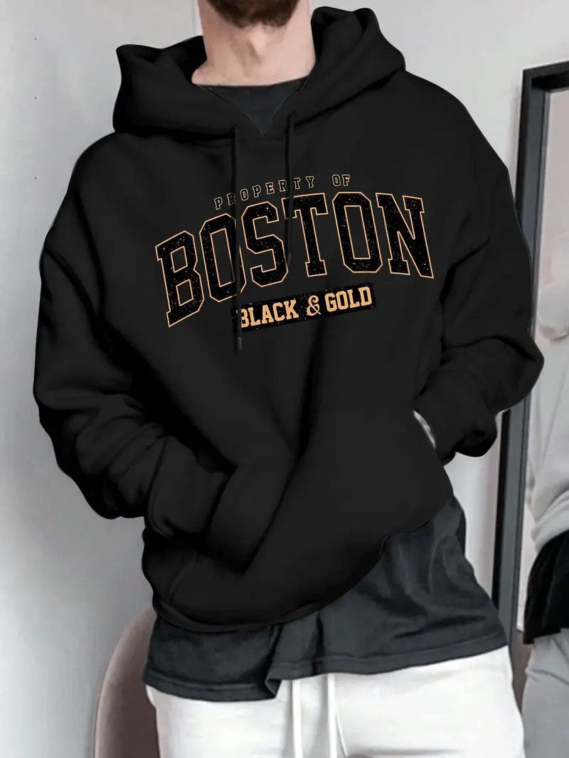 Herren Kapuzensweater Boston-Print Weich Eveloria