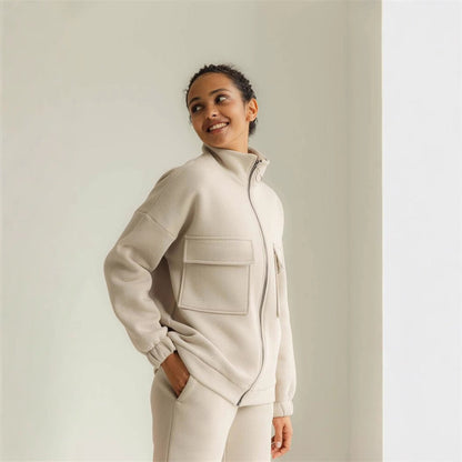 Damen Kapuzenpullover Reißverschluss Taschen Eveloria
