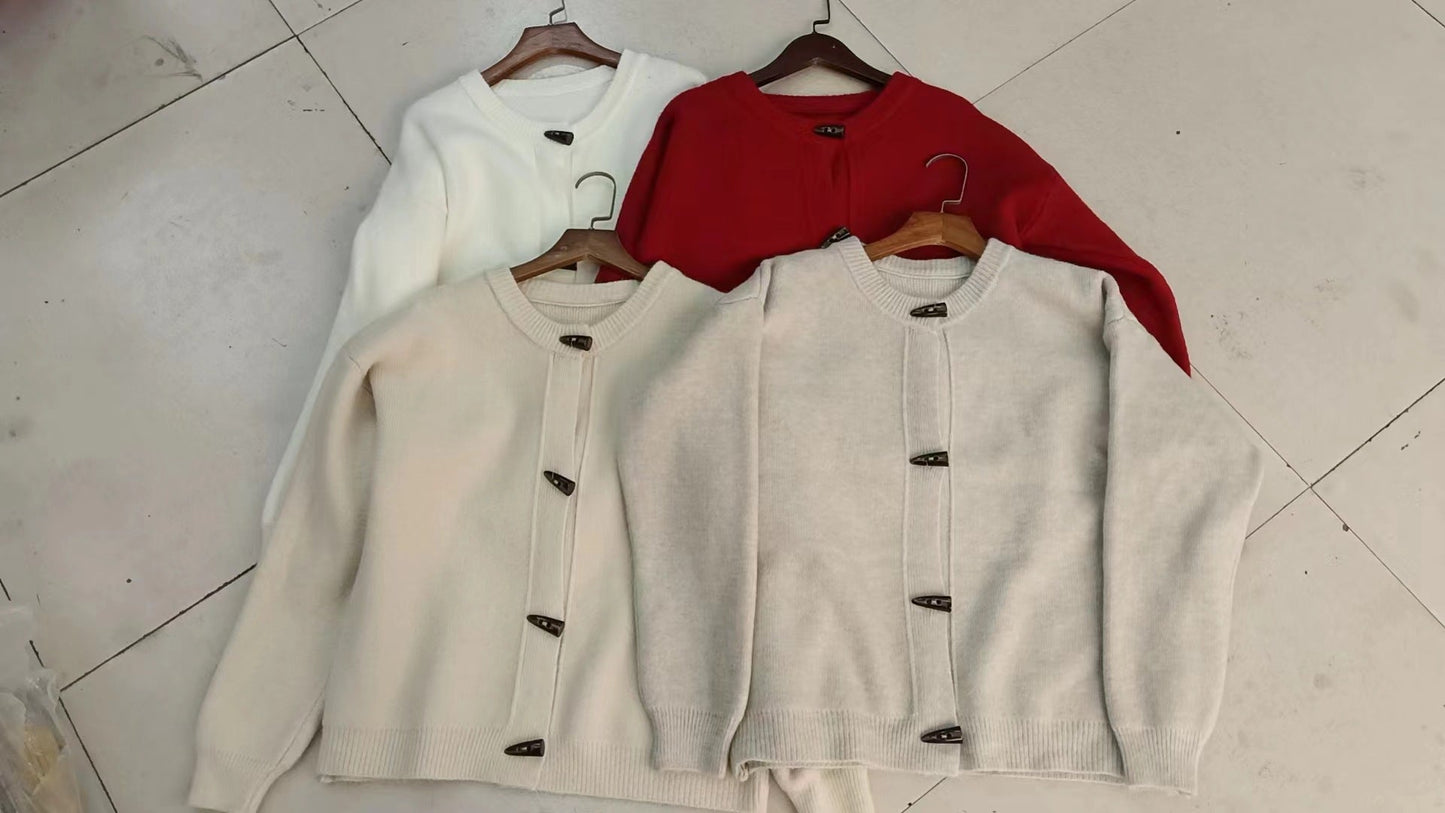 Damen Strickjacke Elegant Knöpfe Beige