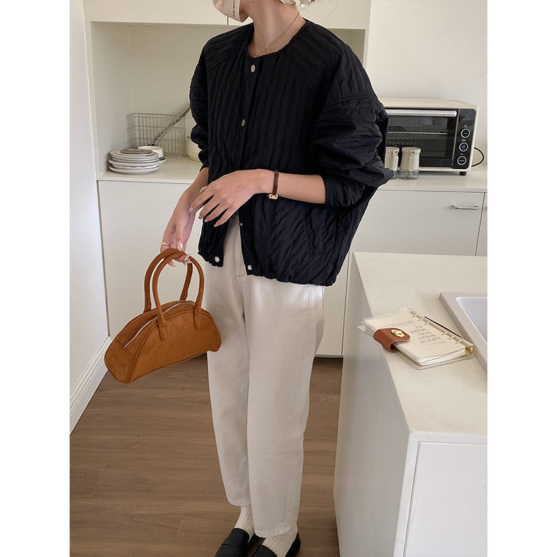 Damen Steppjacke Lässig Druckknopfverschluss Beige