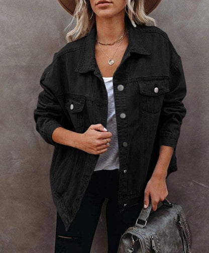 Damen Oversized Denimjacke mit Brusttaschen Blau