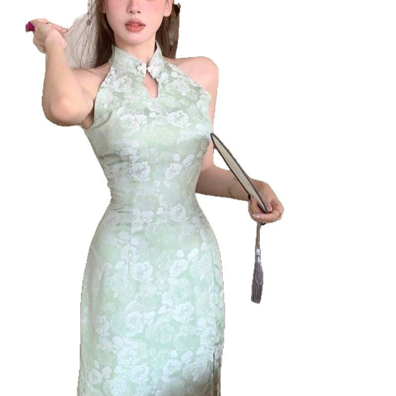 Damen Abendkleid Hochkragen Floralmuster Eveloria