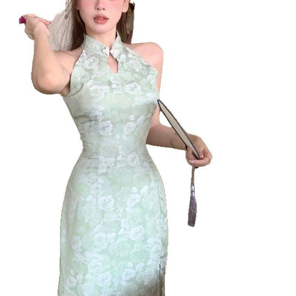 Damen Abendkleid Hochkragen Floralmuster Eveloria