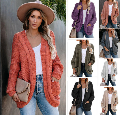Damen Grobstrick-Cardigan Lässig Voluminöse Ärmel Beige - Eveloria