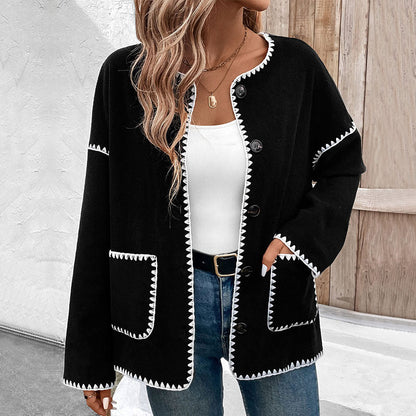 Damen Strickjacke Kuschelig mit Kontrastnähten und Taschen