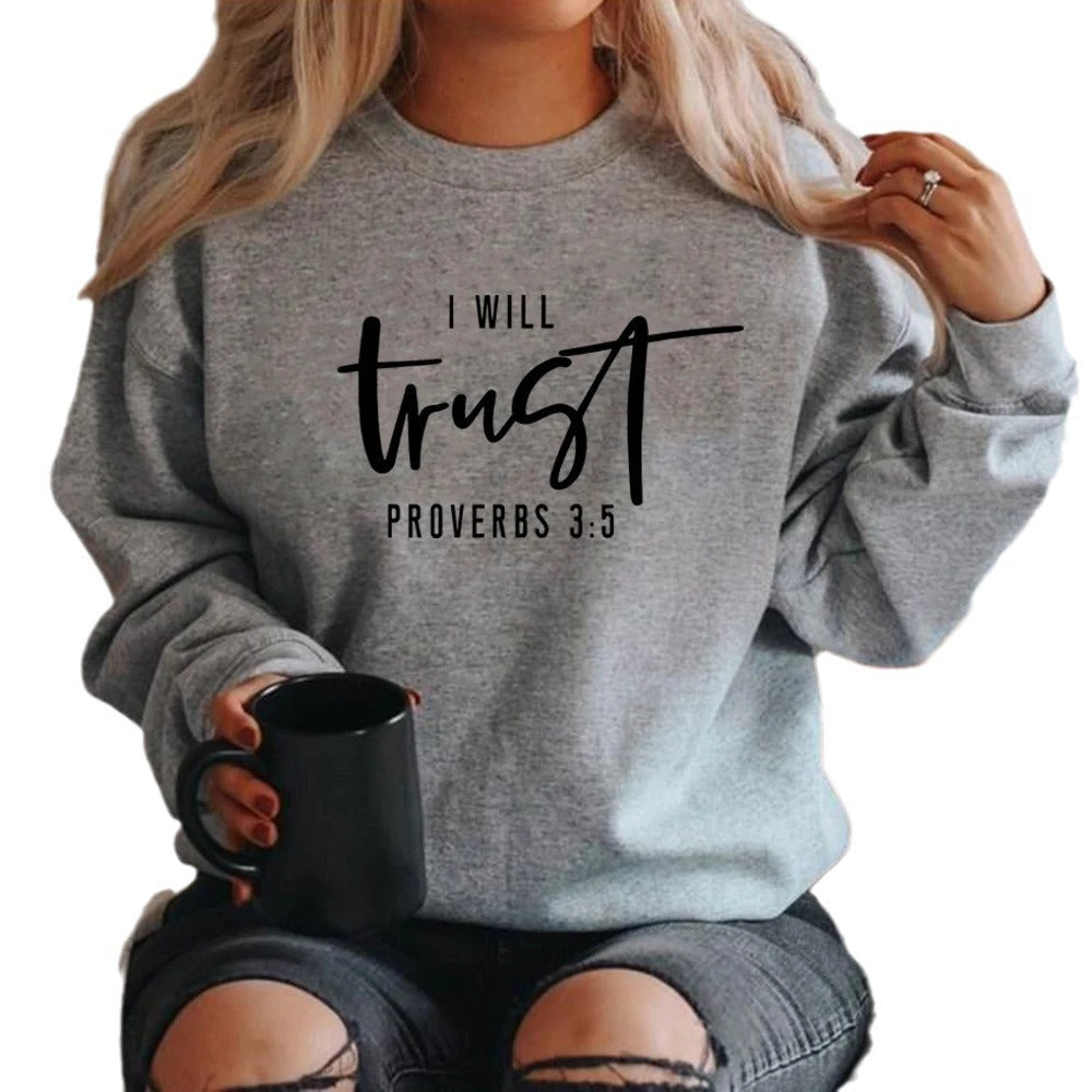 Damen Sweatshirt Bequem Motivierender Schriftzug Grau Eveloria