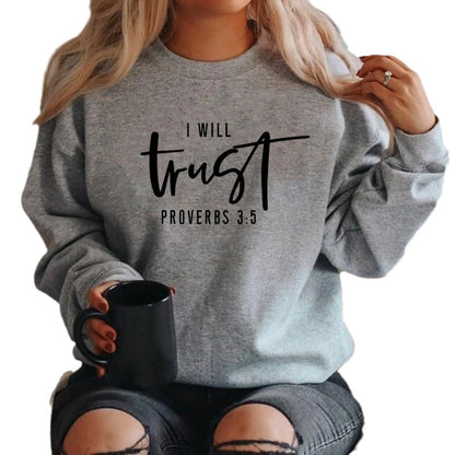 Damen Sweatshirt Bequem Motivierender Schriftzug Grau Eveloria
