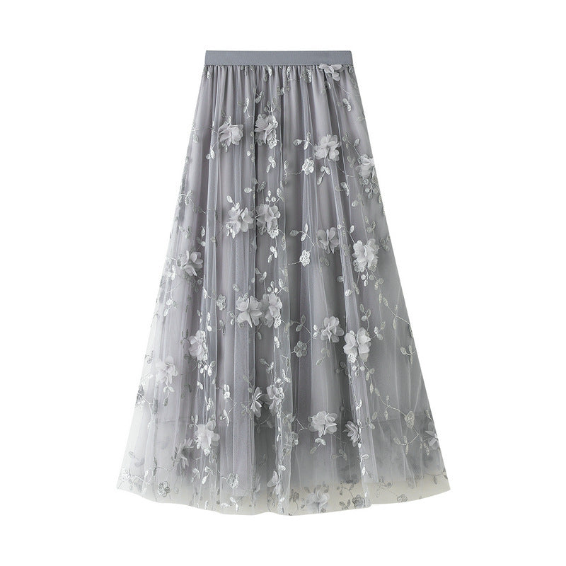 Damen Tüllrock Elastisch Floral Stickdetails