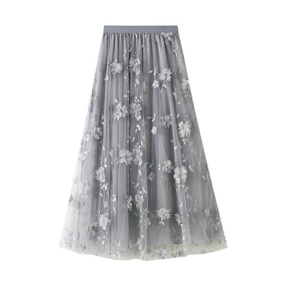 Damen Tüllrock Elastisch Floral Stickdetails
