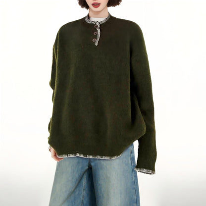 Damen Grobstrickpullover Lässig Knopfleiste Beige
