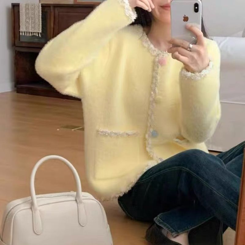 Damen Kuscheljacke Elegant Kontrast Akzente