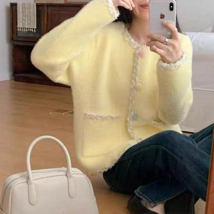 Damen Kuscheljacke Elegant Kontrast Akzente