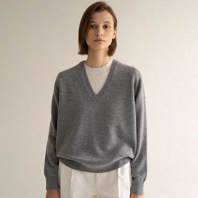 Damen Pullover V-Ausschnitt Weich Eveloria