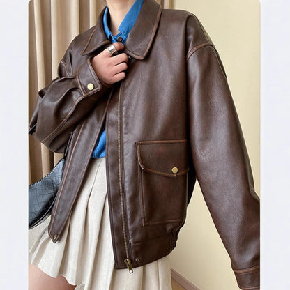 Damen Kunstlederjacke Lässig Mit Taschen Eveloria