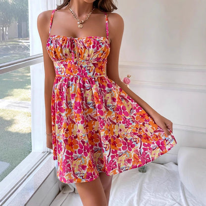 Damen Minikleid mit floralem Design und elastischem Bund