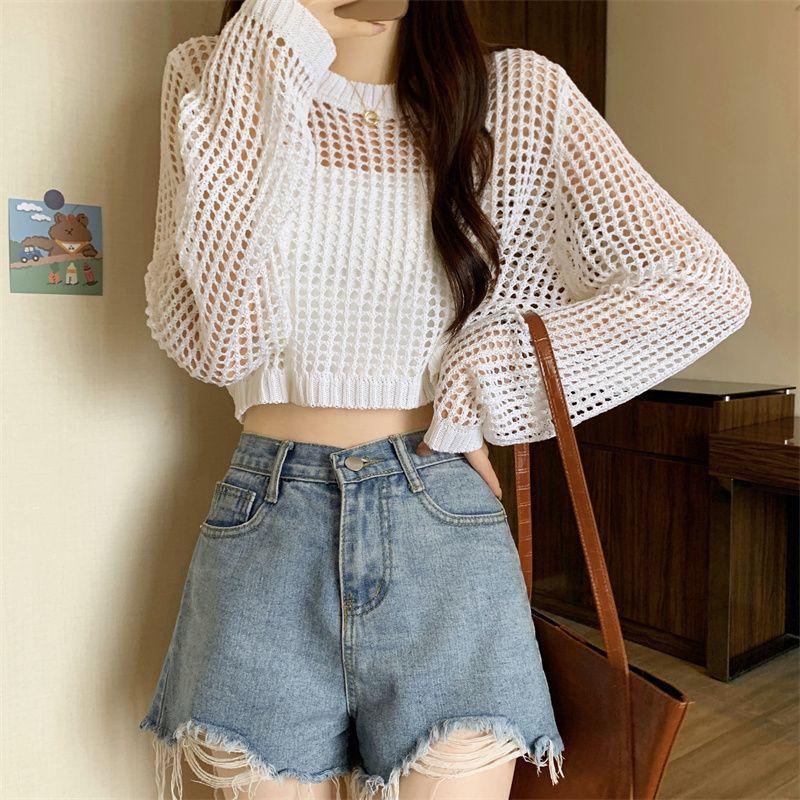 Damen Netzpullover Crop-Design aus Mesh