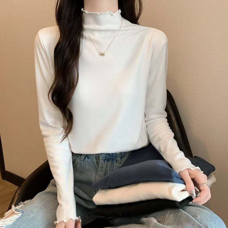 Damen Langarmshirt Stehkragen Rüschen Eveloria - Eveloria