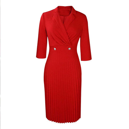 Damen Midi-Kleid Strukturiertes Oberteil Klassisches Revers Eveloria