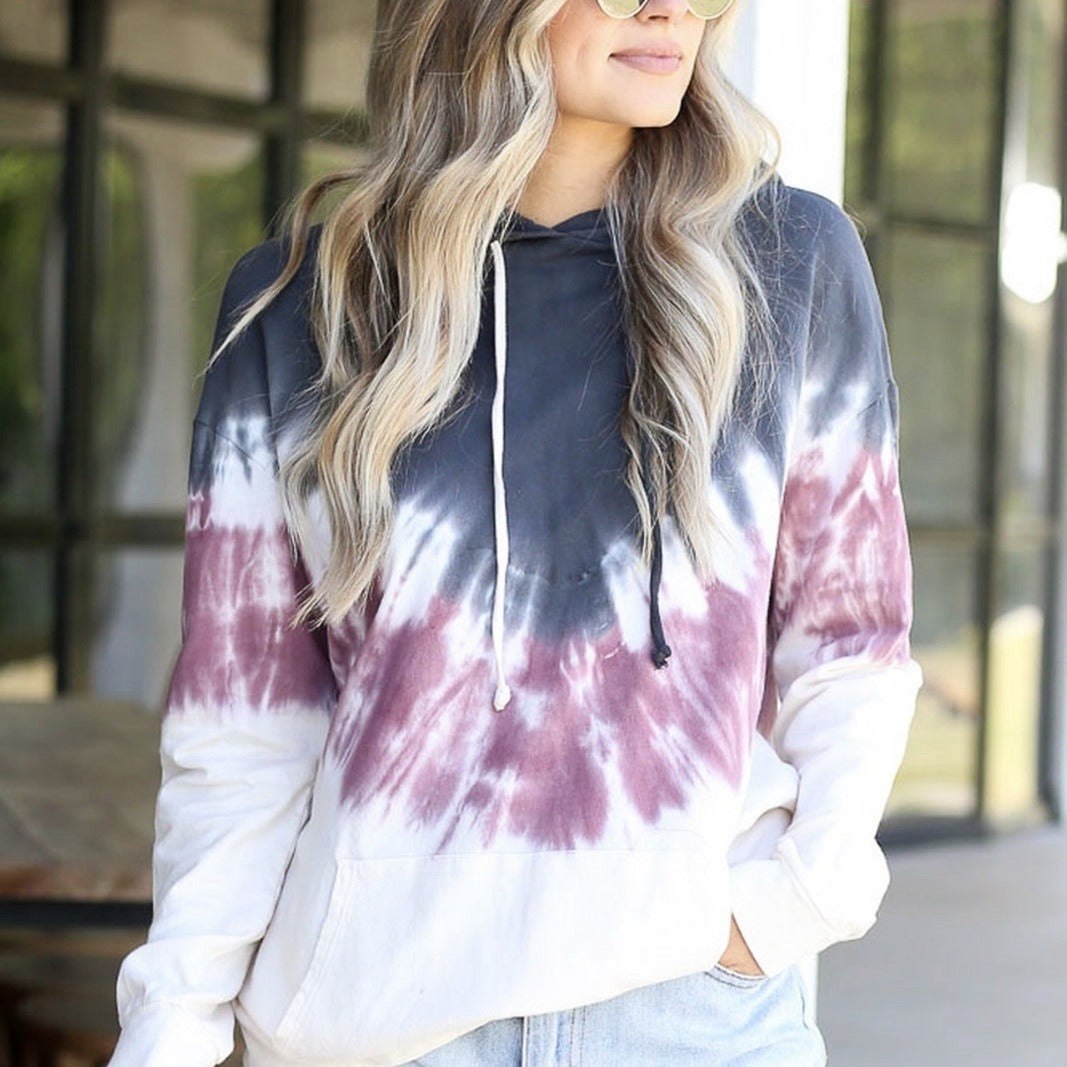 Damen Hoodie Bunt Batikmuster Kängurutasche - Eveloria