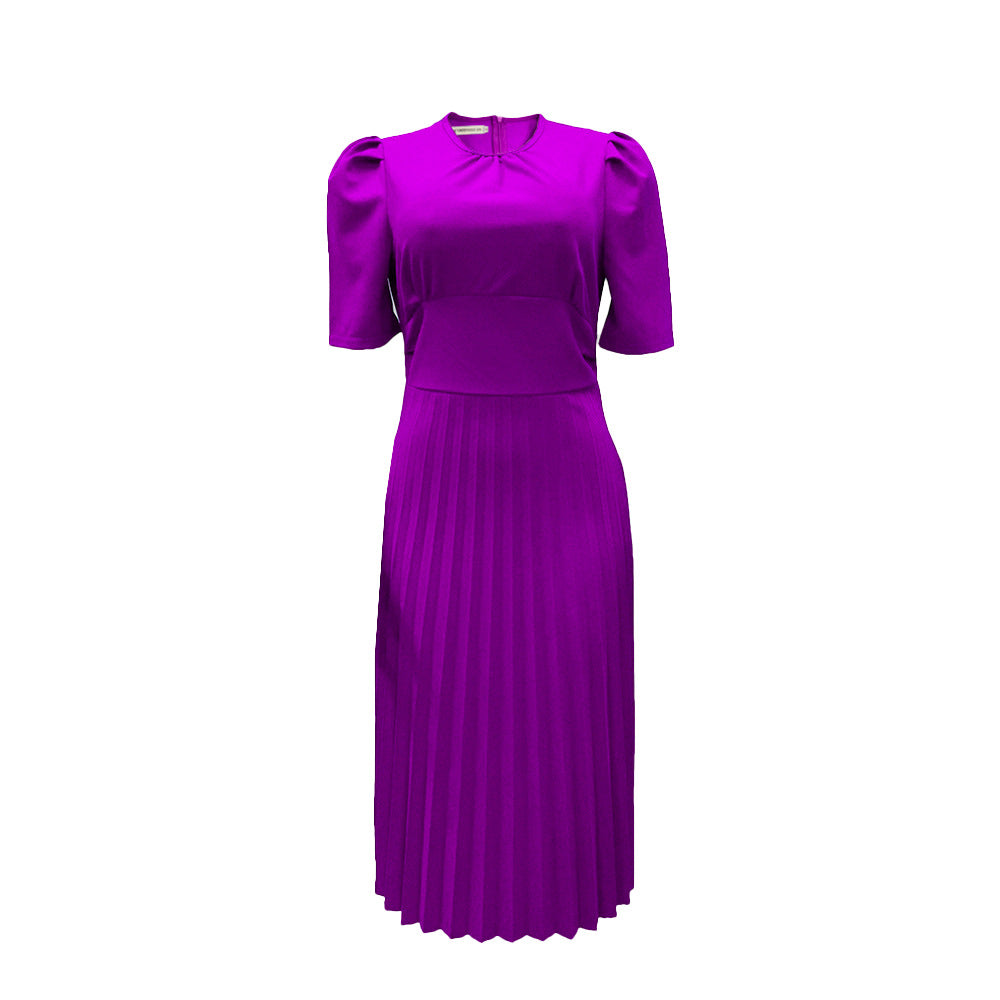 Damen Plissee-Kleid mit Kragen und Puffärmeln Eveloria