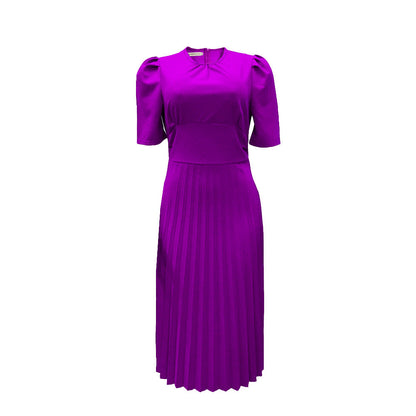 Damen Plissee-Kleid mit Kragen und Puffärmeln Eveloria