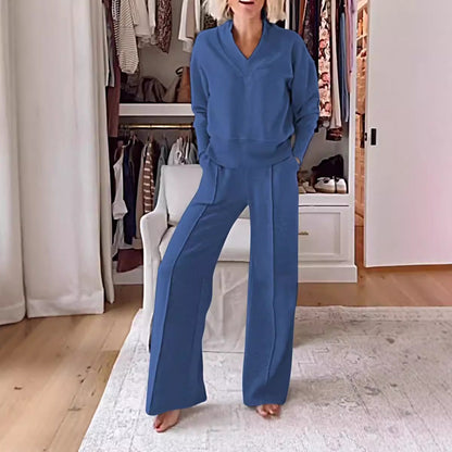 Damen Loungewear-Set V-Ausschnitt Weite Passform Eveloria
