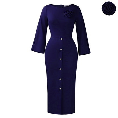 Damen Midikleid mit Knopfverschluss und floralem Muster Eveloria
