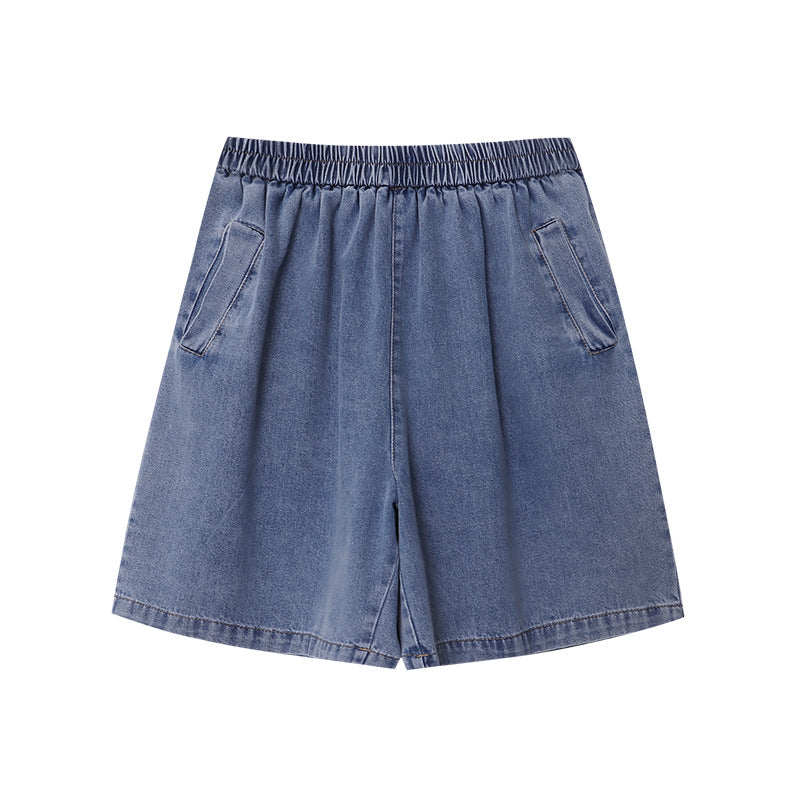 Damen Denim Shorts Elastischer Bund Praktische Taschen Blau Eveloria