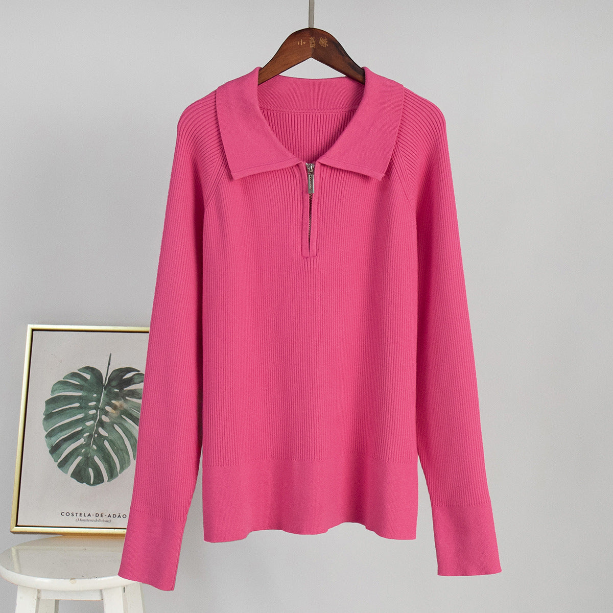 Damen Rippstrickpullover Weiches Baumwollmix Grau