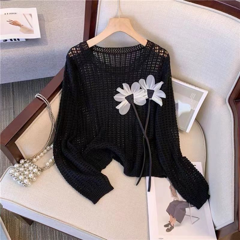 Damen Strickpullover Florale Applikationen Eveloria