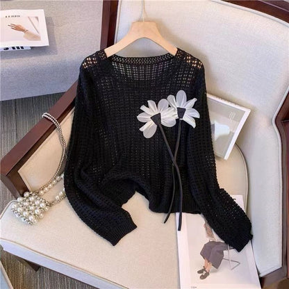 Damen Strickpullover Florale Applikationen Eveloria