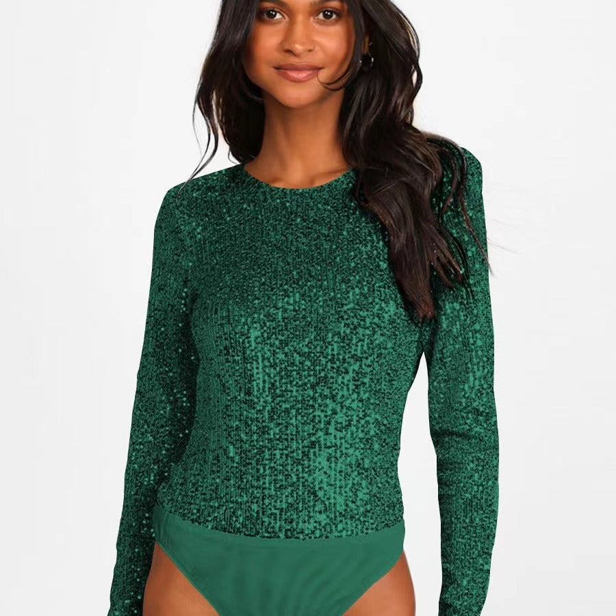Damen Glitzerbodysuit Langer Ärmel Schimmerstoff Eveloria - Eveloria