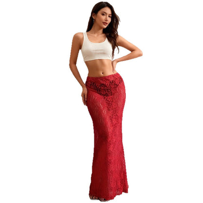 Eveloria Damen Spitzenrock Hochschlitz Elegant
