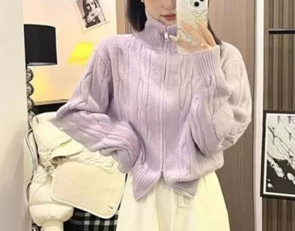 Damen Pullover Grobstrick Hochkragen Eveloria