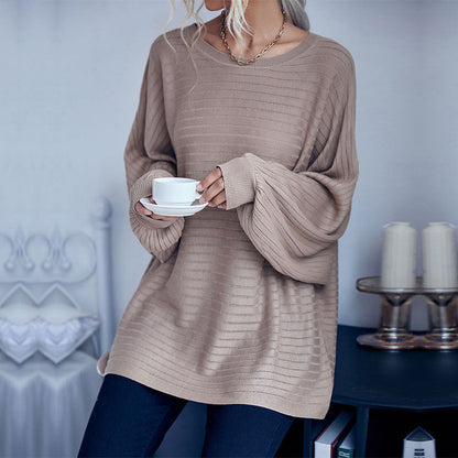 Damen Strickpullover Modernes Rippenmuster Weite Passform Beige