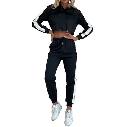 Damen Sport Set Cropped Hoodie Elastische Jogginghosen